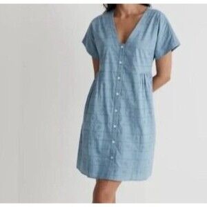 Madewell Dresses Madewell Blue Button-Up Short Sleeve Dress Small